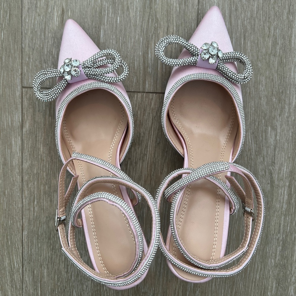 Pink wrap around d diamante bow high heel